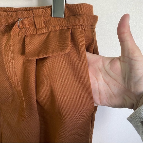 Frank and Oak Women High-Rise Belted Pants in Terracotta / Rust Brown • sz US 2 - Picture 3 of 10